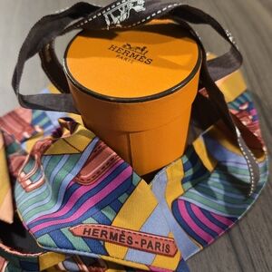 Hermes Vibrant Silk Scarf with Orange and Blue Accents